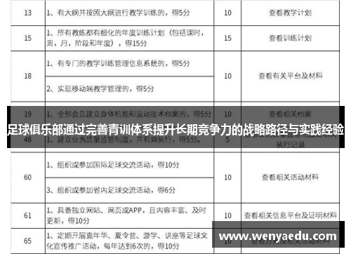 足球俱乐部通过完善青训体系提升长期竞争力的战略路径与实践经验